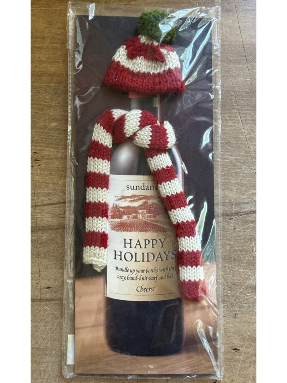 Sundance Winter Wonderland Wine Bottle Santa Hand Knit Scarf And Hat Gift Set